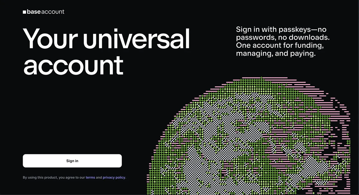 Base Account universal account product screen — public farcaster post media curated for social post design inspiration.