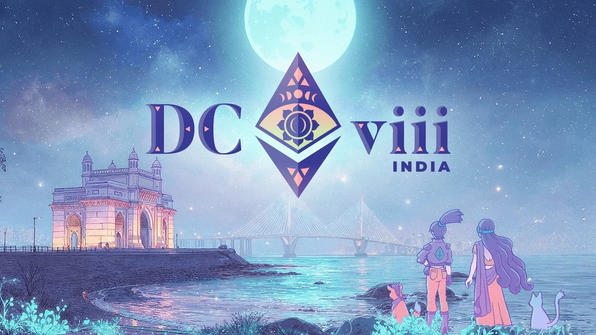 Ethereum Devcon 8 India event card — public farcaster post media curated for social post design inspiration.