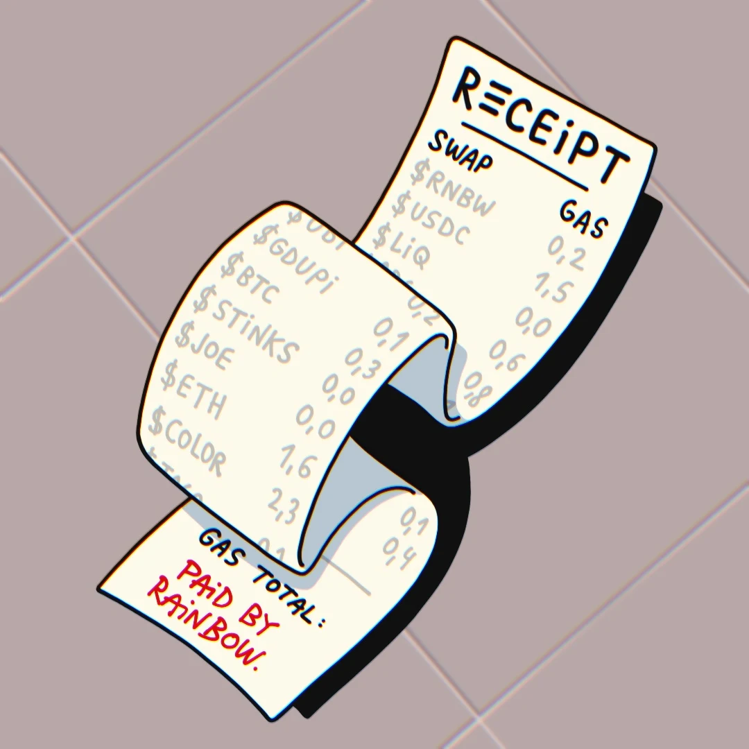 Rainbow gas receipt explainer — public farcaster post media curated for social post design inspiration.