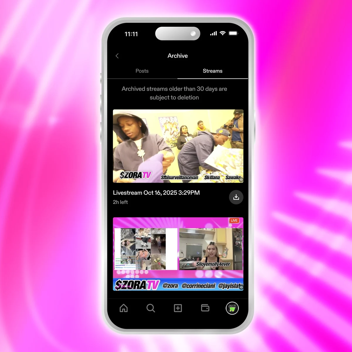 Zora Live Stream Archives — public farcaster post media curated for social post design inspiration.