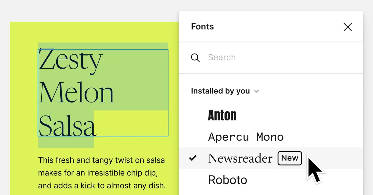Figma Config 2023 font picker feature screenshot card.