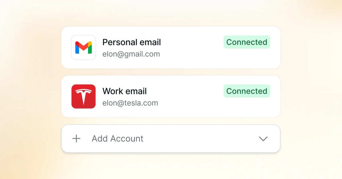 Lindy feature card showing an AI assistant workflow across multiple work email accounts.