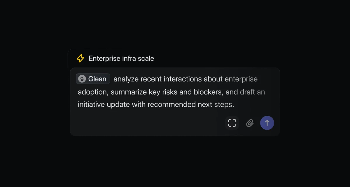 Dark Linear product card showing Glean connected to Linear Agent for company knowledge context.