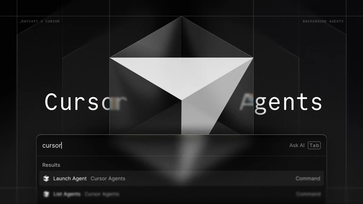 Raycast card showing Cursor Agents extension controls in the menu bar.