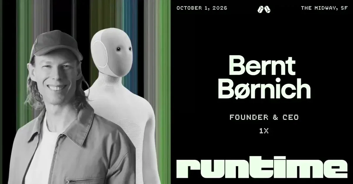Modal: @BerntBornich, founder and CEO of @1x_tech, is joining us at Runtime — public x-twitter post media curated for social post design inspiration.