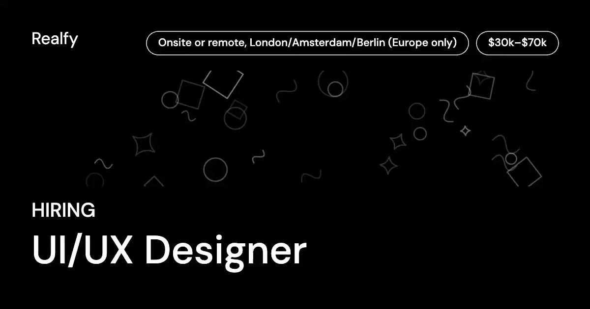 Oleksandr: @Realfy is hiring: UI/UX Designer — public x-twitter post media curated for social post design inspiration.