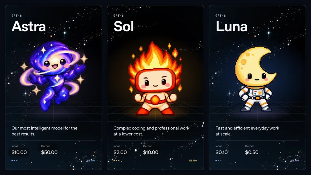 OpenAI: Please welcome GPT-6 Sol and GPT-6 Luna to the GPT-6 universe — public x-twitter post media curated for social post design inspiration.