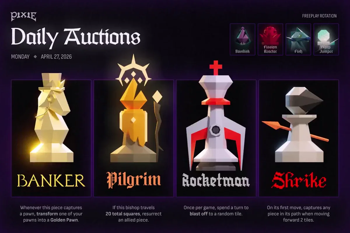 Pixie Chess: New @PixieChess pieces are up for Daily Auction — public x-twitter post media curated for social post design inspiration.