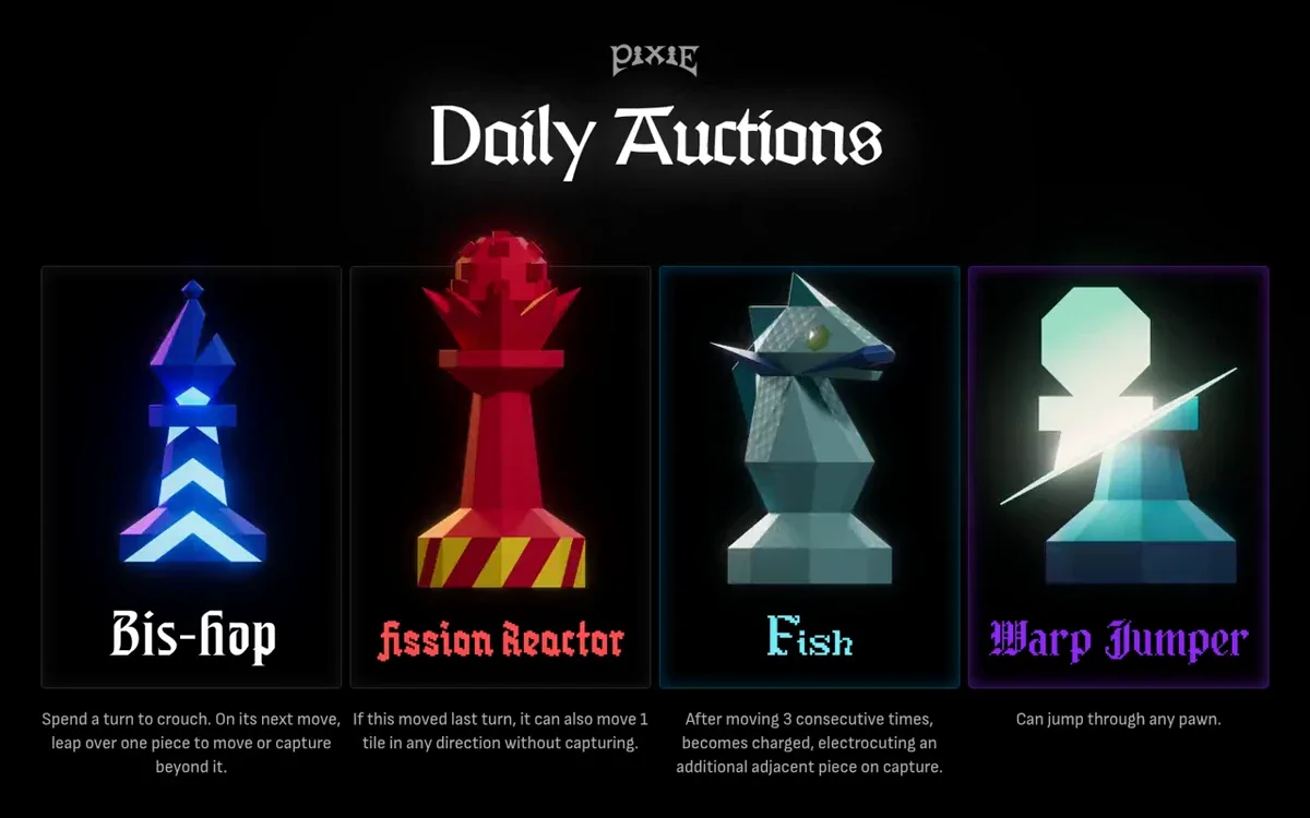 Pixie Chess: New @PixieChess pieces are up for Daily Auction — public x-twitter post media curated for social post design inspiration.