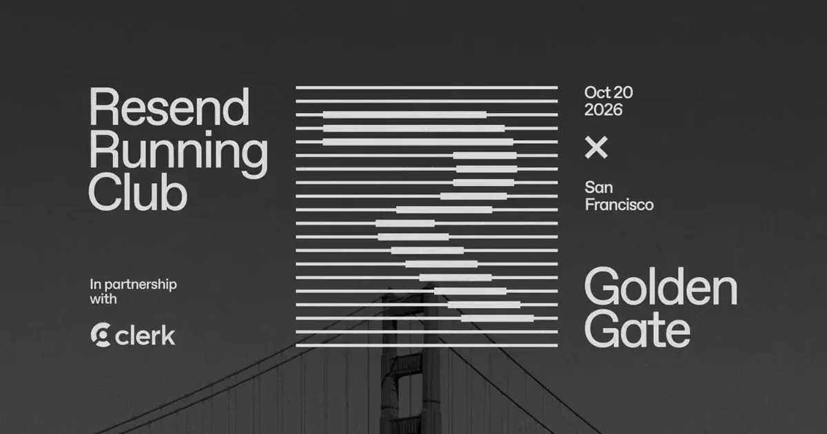 Join the @resend Running Club for a morning run near the Golden Gate — public x-twitter post media curated for social post design inspiration.