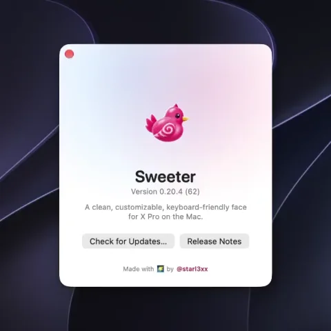 Starl3xx: New About window in Sweeter — public x-twitter post media curated for social post design inspiration.
