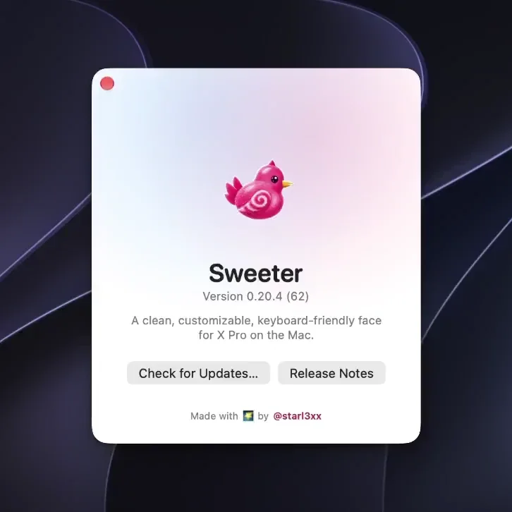 Starl3xx: New About window in Sweeter — public x-twitter post media curated for social post design inspiration.