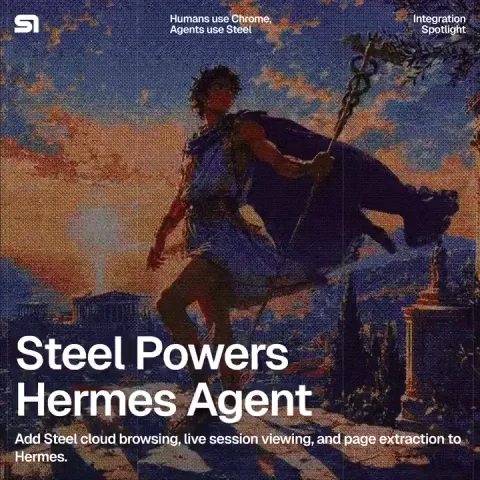 Steel: Hermes from @NousResearch and @Teknium can now work through sites — public x-twitter post media curated for social post design inspiration.