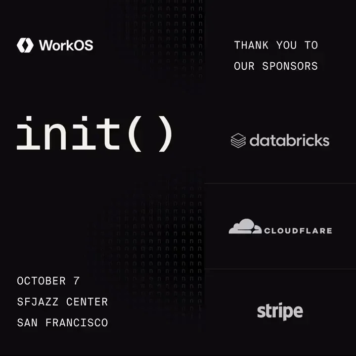 WorkOS: Special thanks to our sponsors, @databricks, @Cloudflare, and @stripe — public x-twitter post media curated for social post design inspiration.