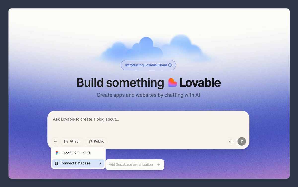 Supabase and Lovable Cloud partnership announcement card.