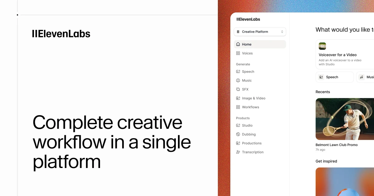 ElevenLabs OG image: ElevenCreative - Creative platform to bring your content to life