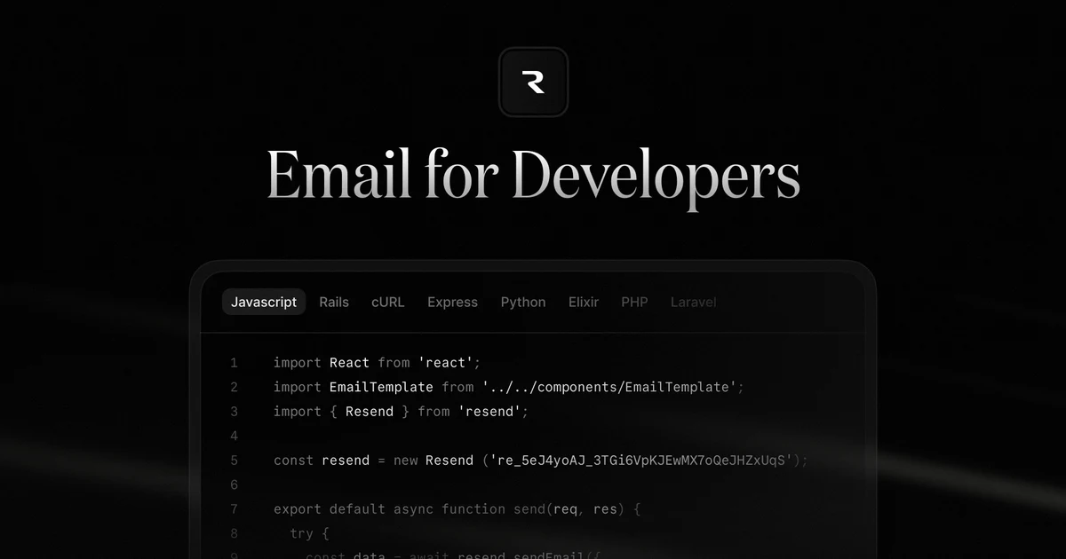Resend OG image: Resend · Email for developers