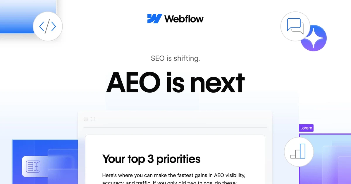 Webflow OG image: AEO with Webflow | SEO is shifting. AEO is next.