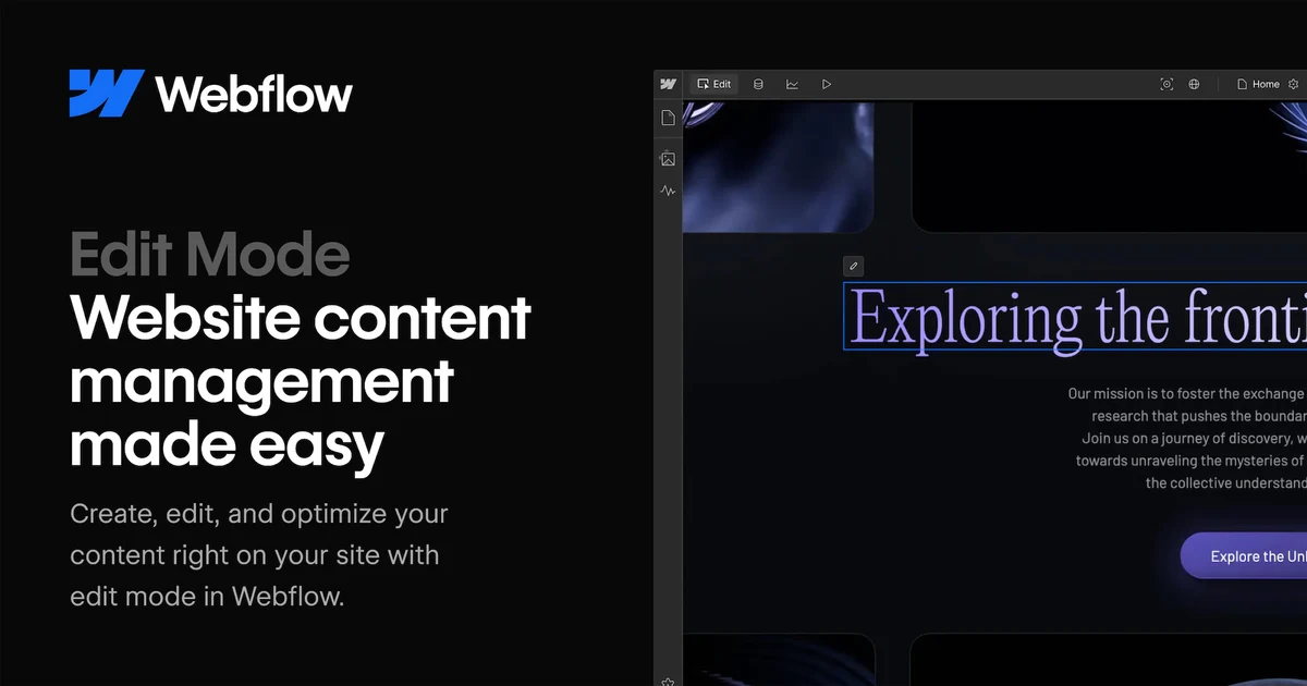 Webflow OG image: Create and edit website content with edit mode | Webflow