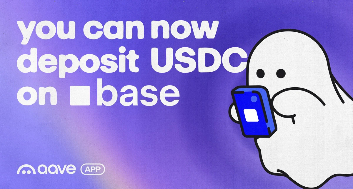 USDC deposits from @base are now live in the Aave mobile app — public x-twitter post media curated for social post design inspiration.