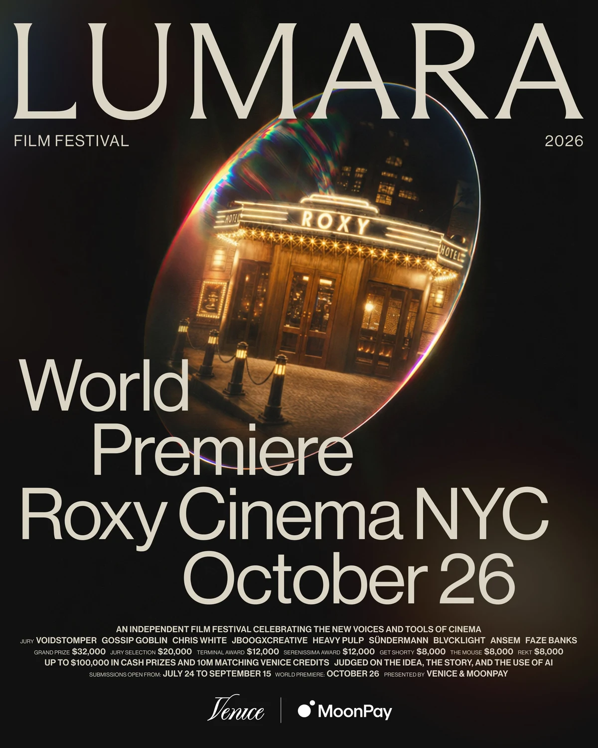 Venice: Lumara Film Festival will take place at Roxy Cinema in New York City — public x-twitter post media curated for social post design inspiration.