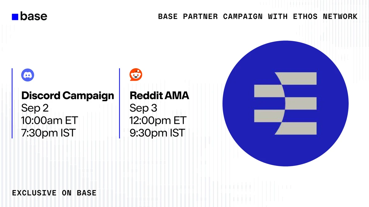 Base Posting: ETHOS DISCORD AND REDDIT CAMPAIGN GOES LIVE — public x-twitter post media curated for social post design inspiration.