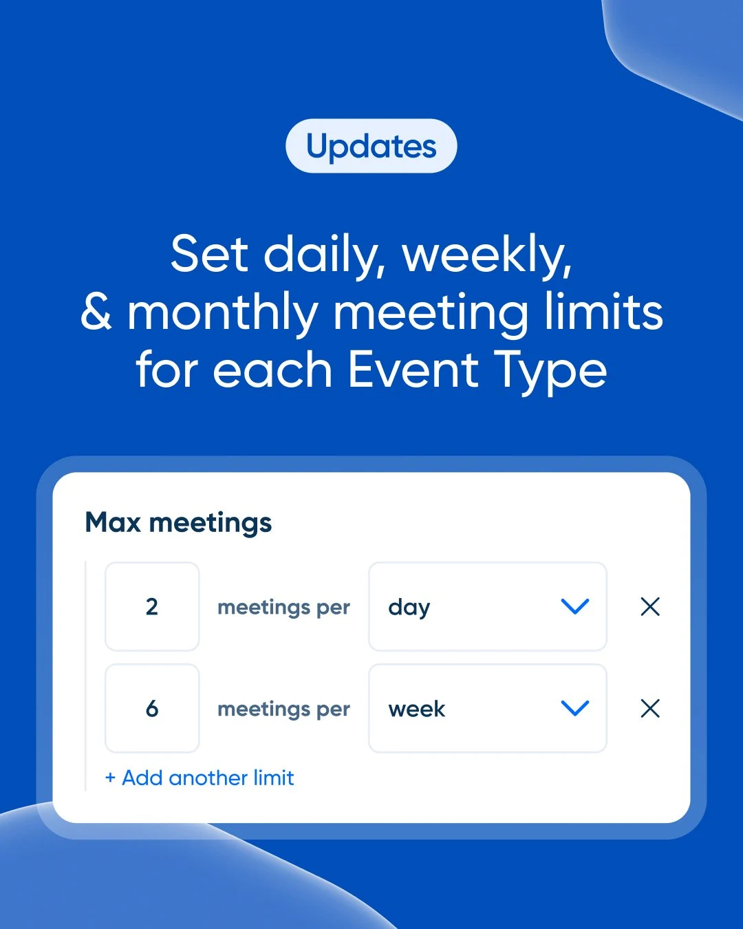 Calendly: 1: Set daily, weekly, & monthly meeting limits for each Event Type — public x-twitter post media curated for social post design inspiration.