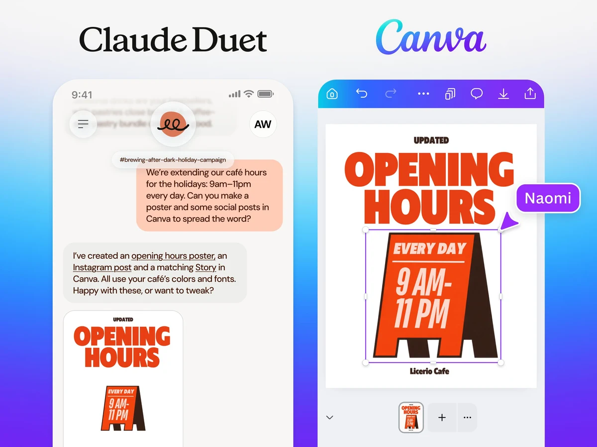 Connect Canva to Claude Duet by @claudeai and turn your tasks — public x-twitter post media curated for social post design inspiration.