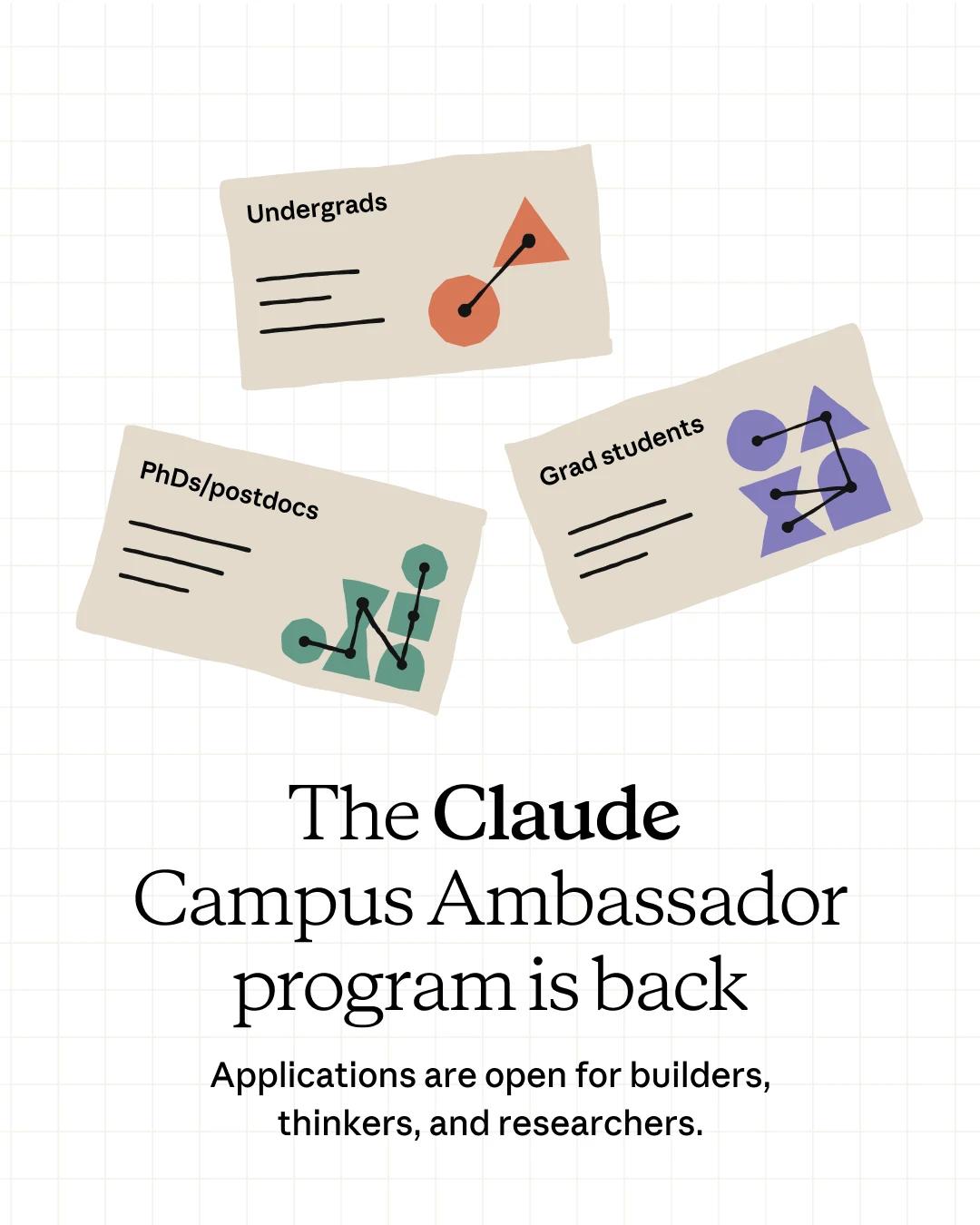 Applications are open for the Claude Campus Ambassadors program — public x-twitter post media curated for social post design inspiration.