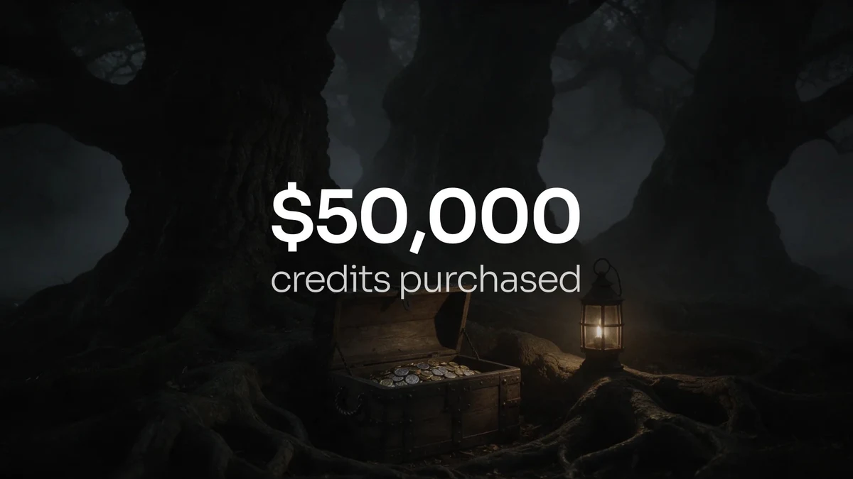 Darkwoods has surpassed $50,000 in credit revenue in less than 30 days — public x-twitter post media curated for social post design inspiration.