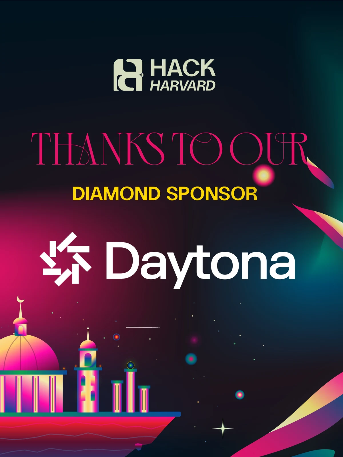 Daytona is proud Diamond sponsor of @Hack_Harvard at @Harvard University — public x-twitter post media curated for social post design inspiration.