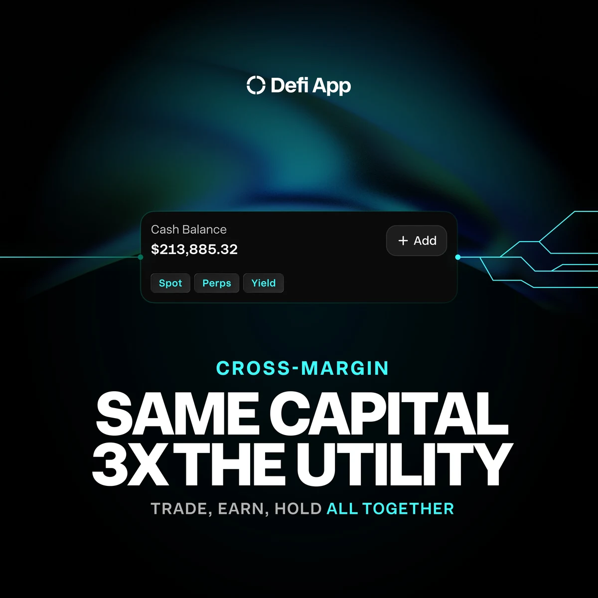 Defi App: Right now your spot, perps, and yield sit in separate pools — public x-twitter post media curated for social post design inspiration.