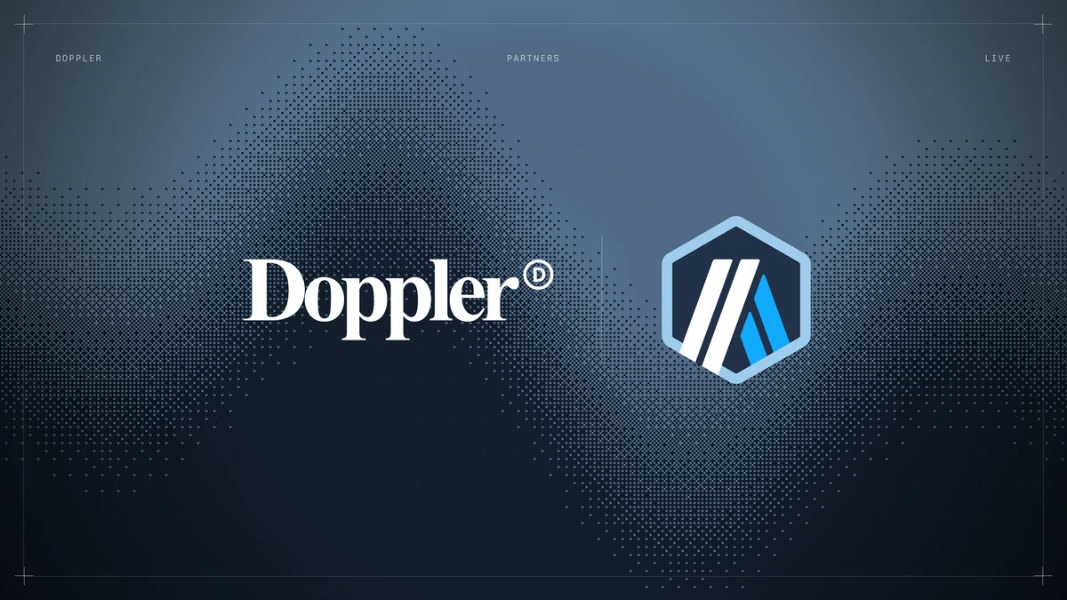 Arbitrum creation and trading are live in the Doppler app — public x-twitter post media curated for social post design inspiration.