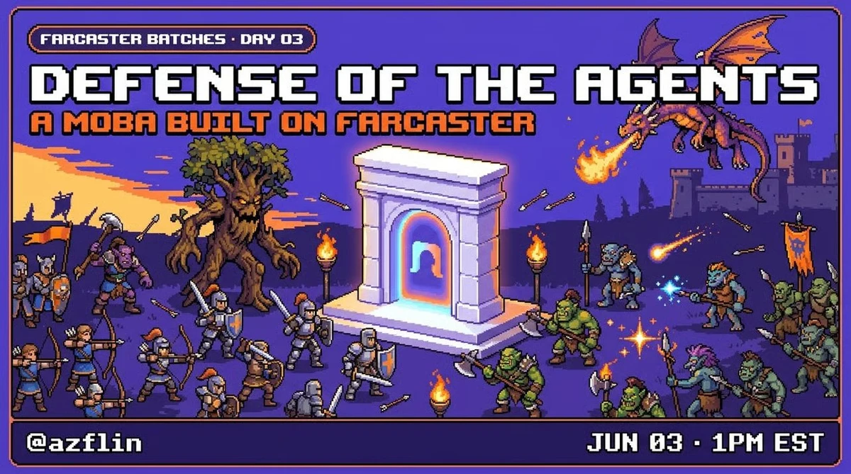 Defense of the Agents: Farcaster Batches event card — public x-twitter post media curated for social post design inspiration.