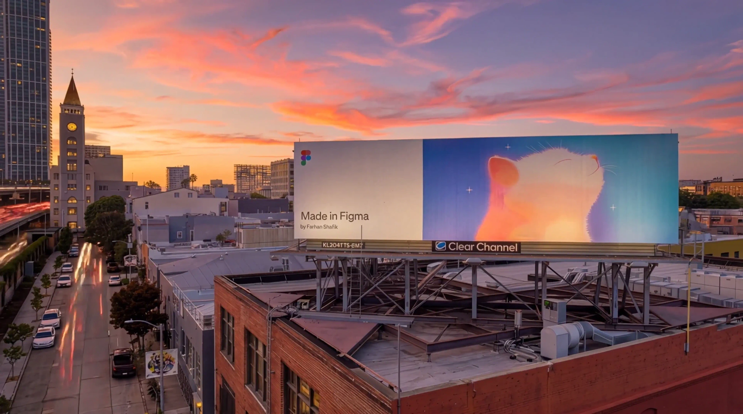 Figma brand video showing a sunset billboard with Made in Figma creative artwork.