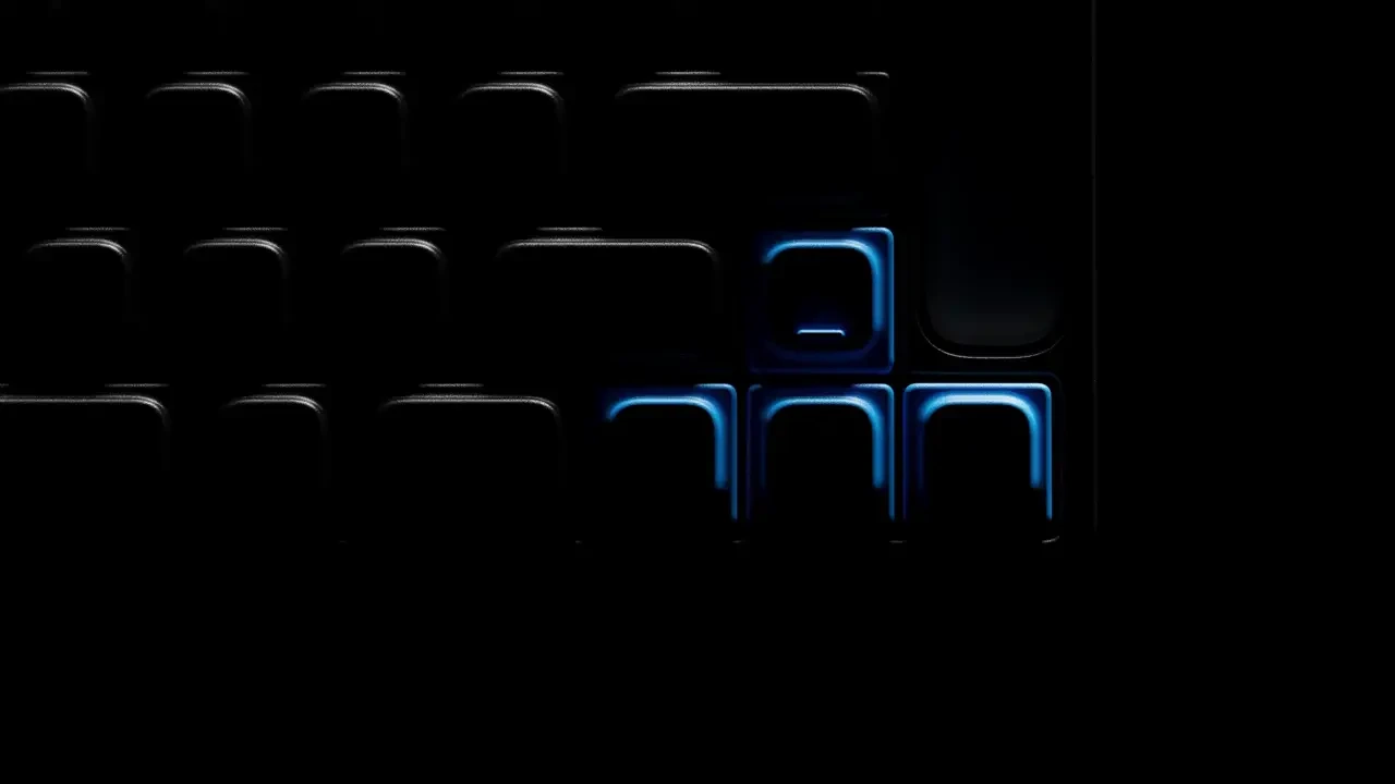 Dark Framer Work Louder teaser with blue illuminated control shapes.