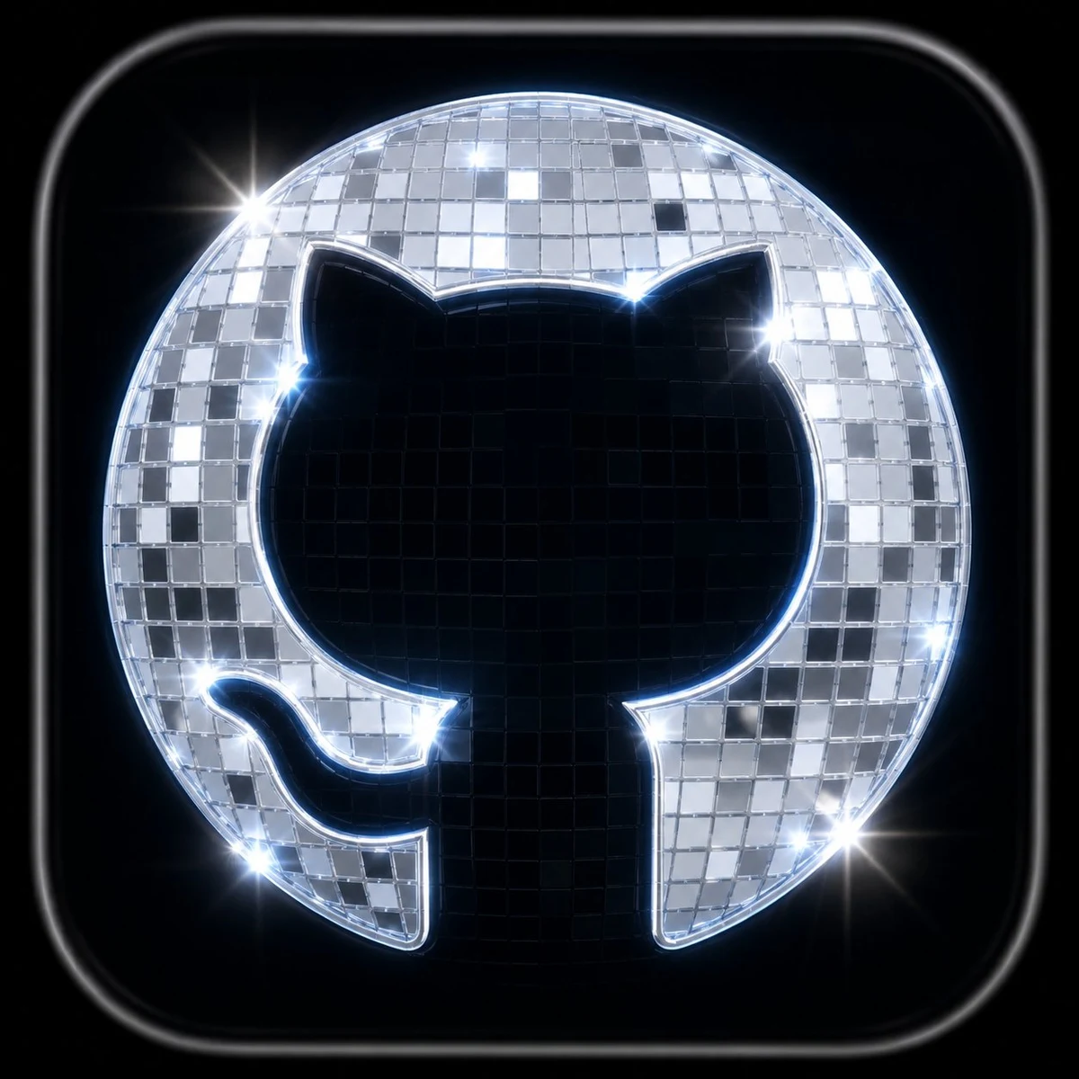 GitHub disco-ball Octocat app icon visual from an X post.
