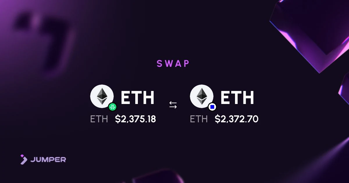 Swap ETH → ETH on Jumper — public x-twitter post media curated for social post design inspiration.