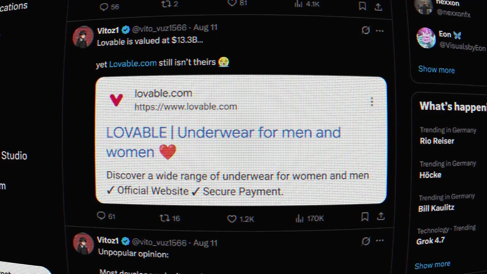 Lovable: → — public x-twitter post media curated for social post design inspiration.