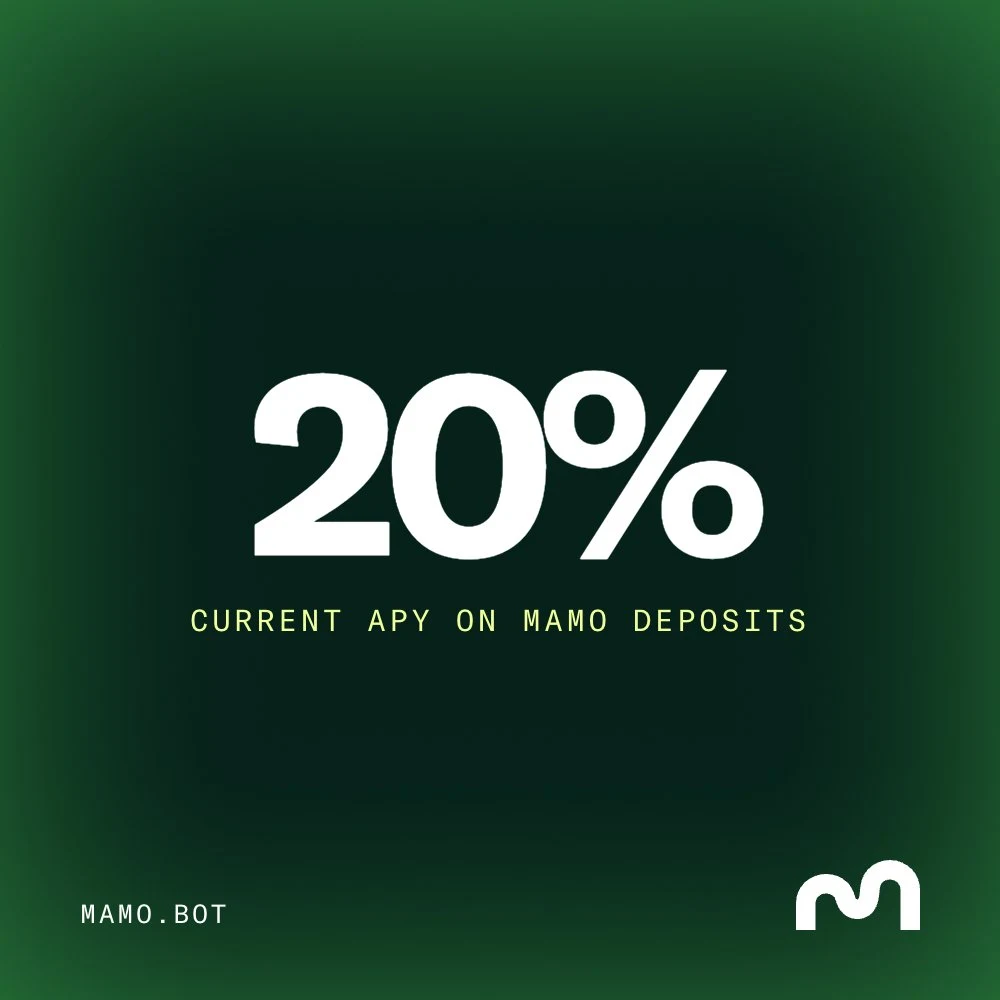 Earn 20% APY on your MAMO — public x-twitter post media curated for social post design inspiration.