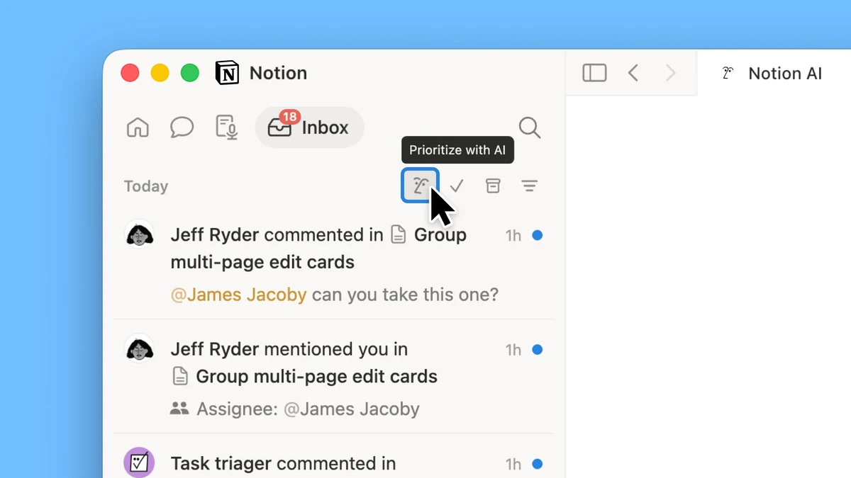 Notion: A li’l quality-of-life update: context-aware inbox triage — public x-twitter post media curated for social post design inspiration.