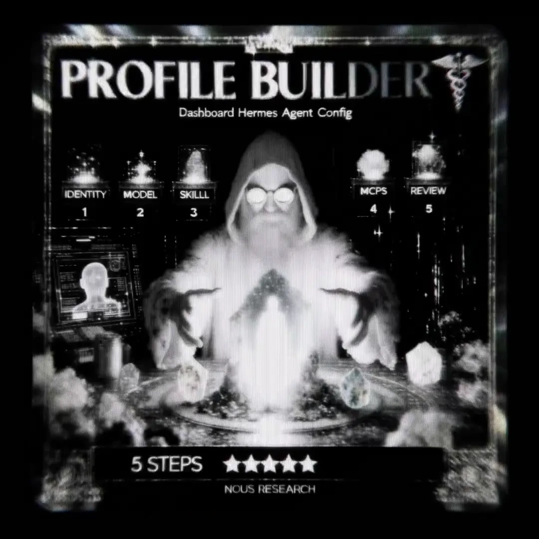 Nous Research: the Hermes Agent Profile Builder — public x-twitter post media curated for social post design inspiration.
