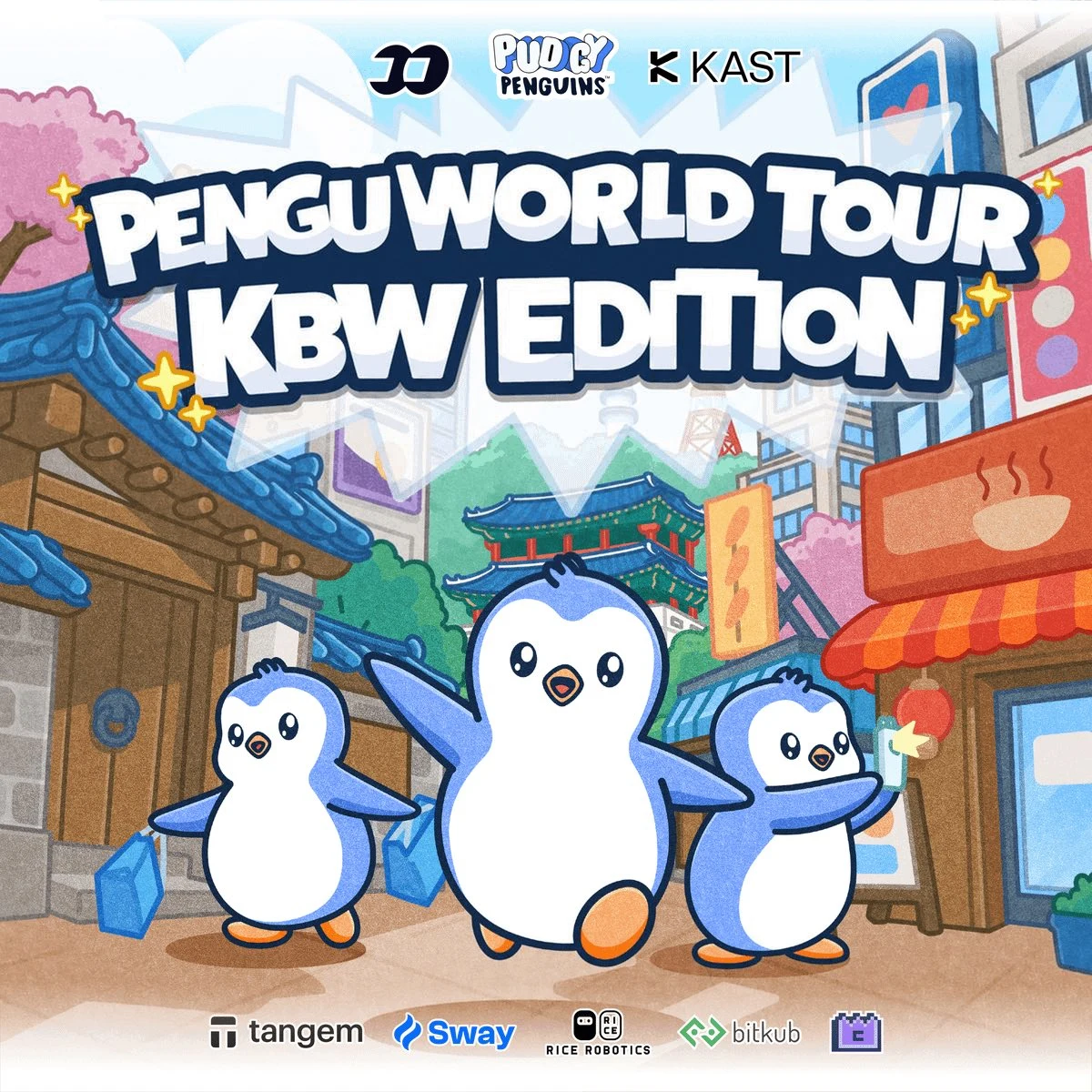 Pudgy Penguins: The Huddle is heading to Seoul for Korea Blockchain Week — public x-twitter post media curated for social post design inspiration.