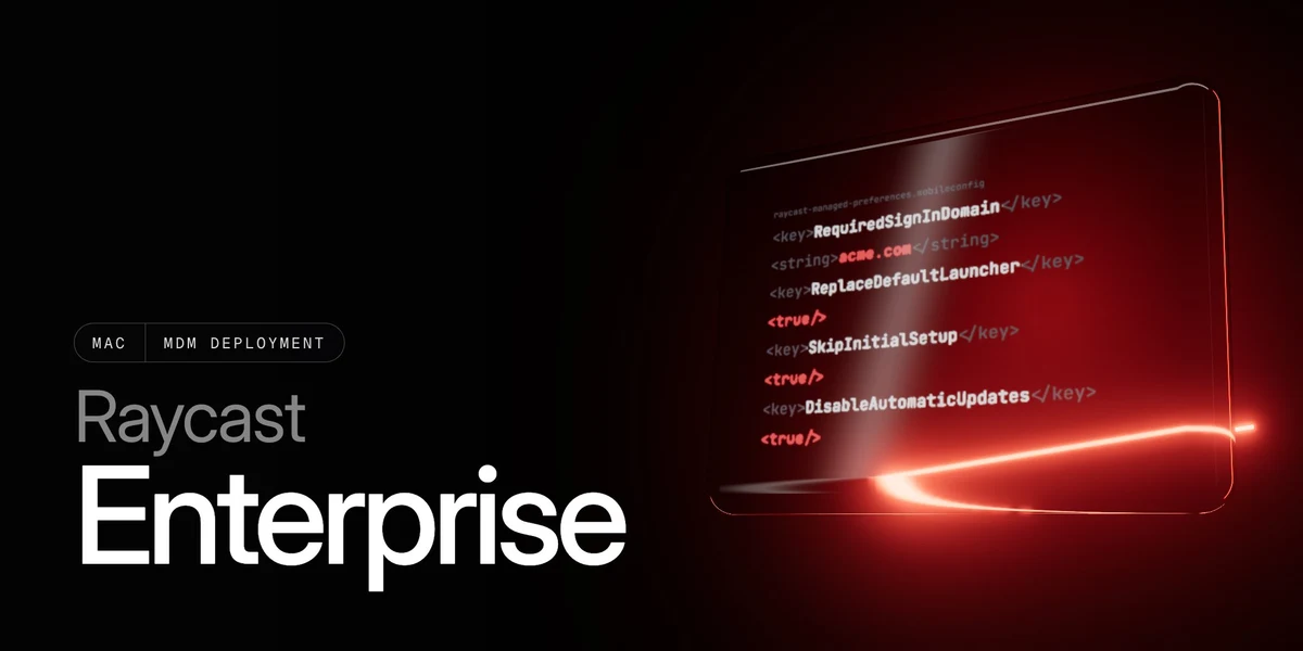 New in Raycast for Enterprise: MDM deployment — public x-twitter post media curated for social post design inspiration.