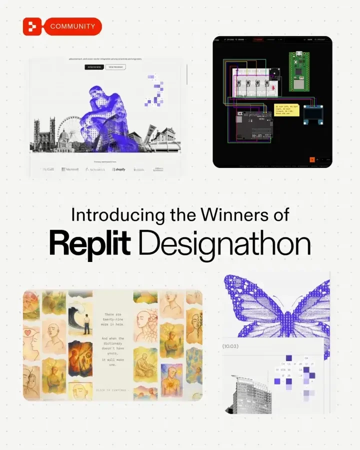 Replit ⠕: Congratulations to the winners of Replit Designathon — public x-twitter post media curated for social post design inspiration.