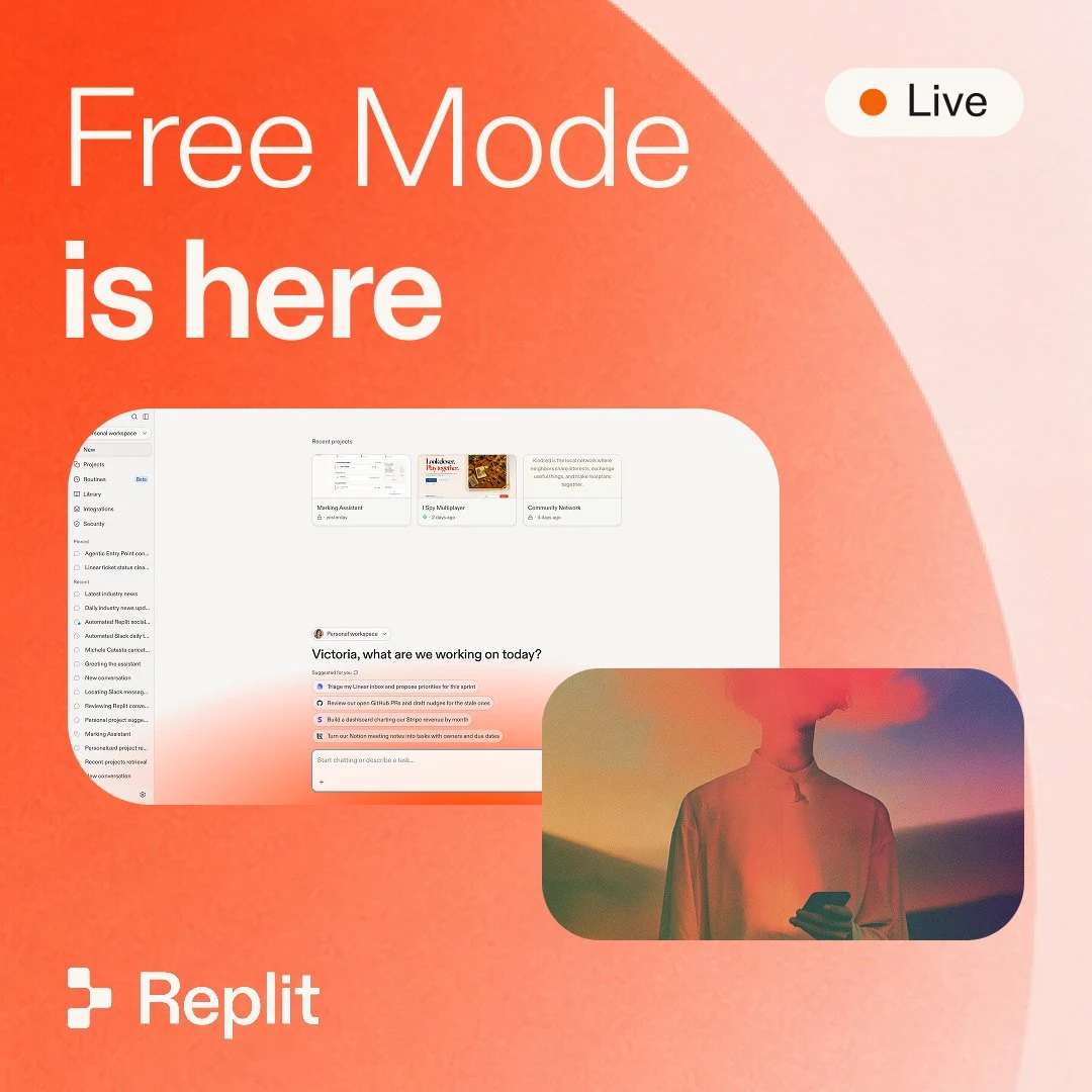 Replit ⠕: the team behind Free Mode this Friday at 9AM PT — public x-twitter post media curated for social post design inspiration.