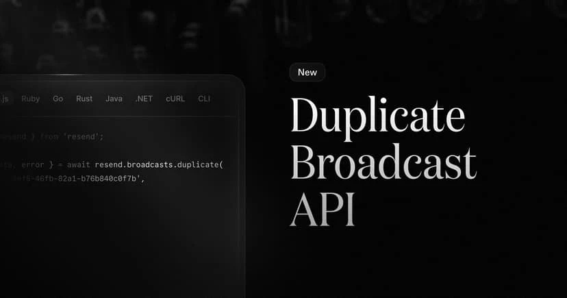 Resend: the duplicate Broadcast API endpoint — public x-twitter post media curated for social post design inspiration.