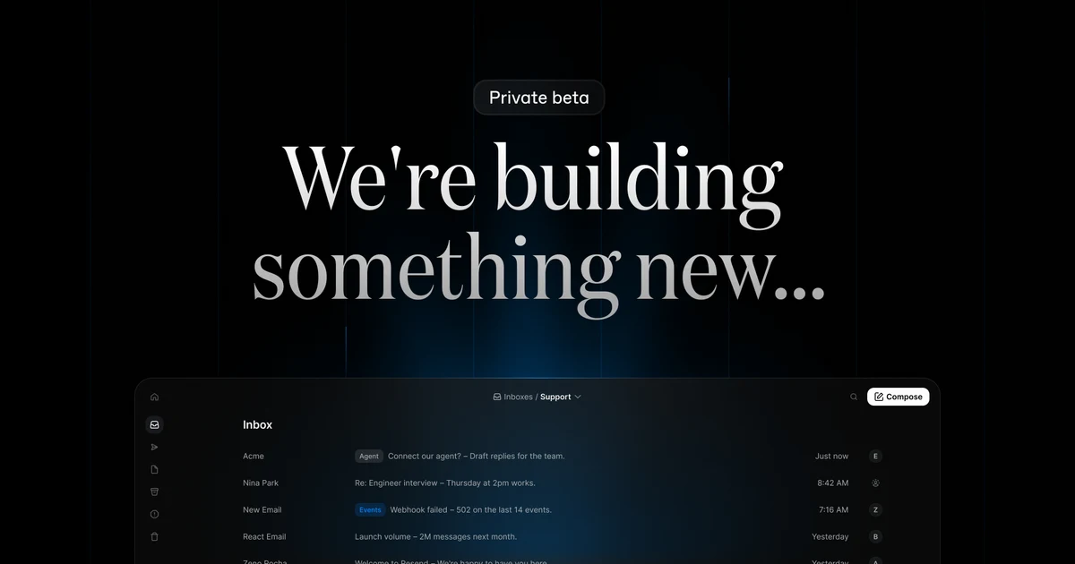 Resend: We're building a new product to help people (and their agents) create — public x-twitter post media curated for social post design inspiration.
