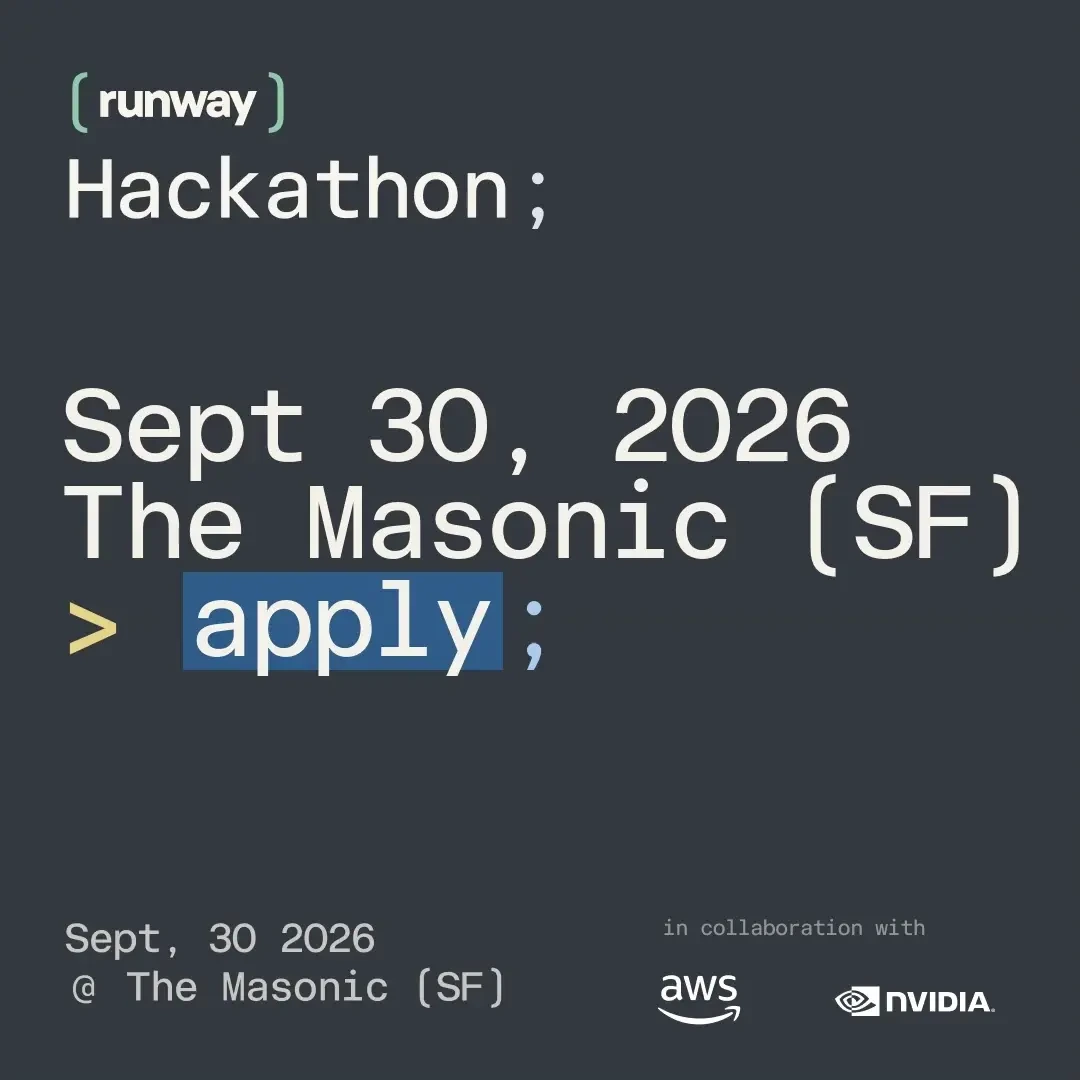 Runway: Join us in San Francisco on September 30th for an in-person hackathon — public x-twitter post media curated for social post design inspiration.