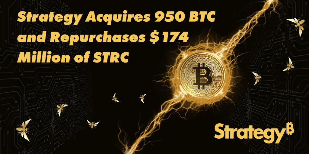 Strategy Acquires 950 BTC and Repurchases $174 Million of STRC — public x-twitter post media curated for social post design inspiration.